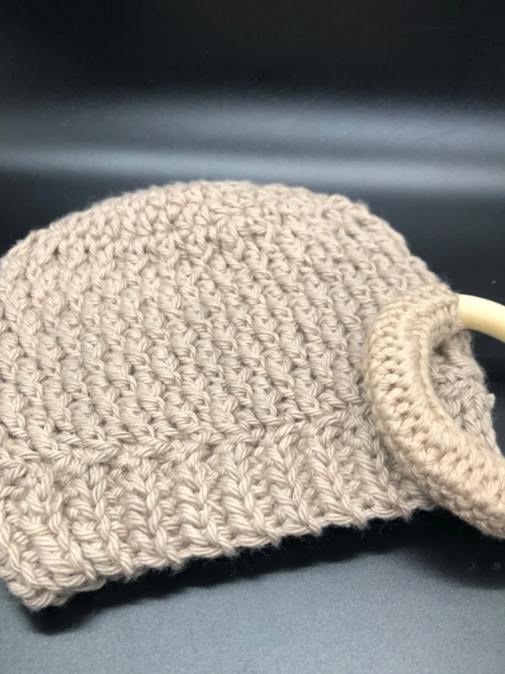Handmade Baby Crochet Romper Gift Set with Beanie & Crochet Wooden Ring 6-9 Mos.